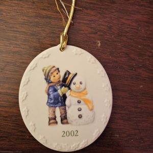 Berta Hummel Goebel Snowman and Boy 2002 Ceramic Christmas Ornament